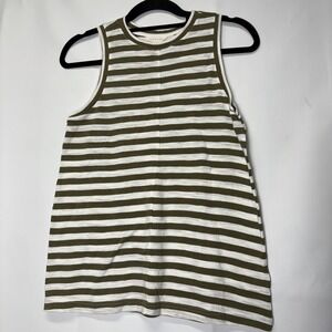 Caslon Women's XS Striped Tank Top Olive Green White Sleeveless Casual‎ Classic